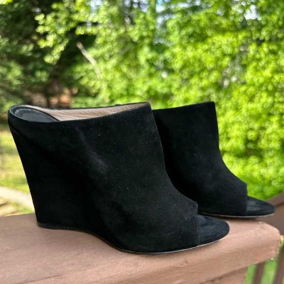 PRADA Women's Black Suede Wedge Peep / Open Toe Mule - Picture 5 of 15